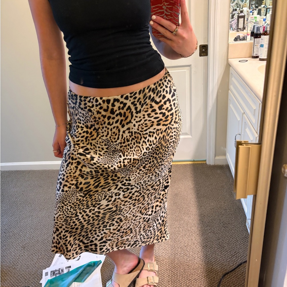 Zara Leopard Print Midi Skirt - Tan & Black - Picture 3 of 3